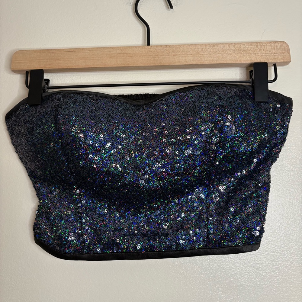Balera Sequin Crop Tube Top Size Small‎ Black Strapless Stretch festival party